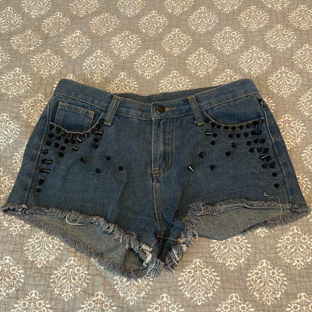 Ellison Spiked Raw Hem Jean Shorts